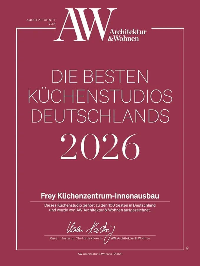 Urkunde AW Architektur & Wohnen: Die besten Küchenstudios Deutschlands 2026, Frey Küchenzentrum-Innenausbau